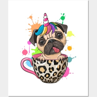 Cute Pug Dog in cup Posters and Art